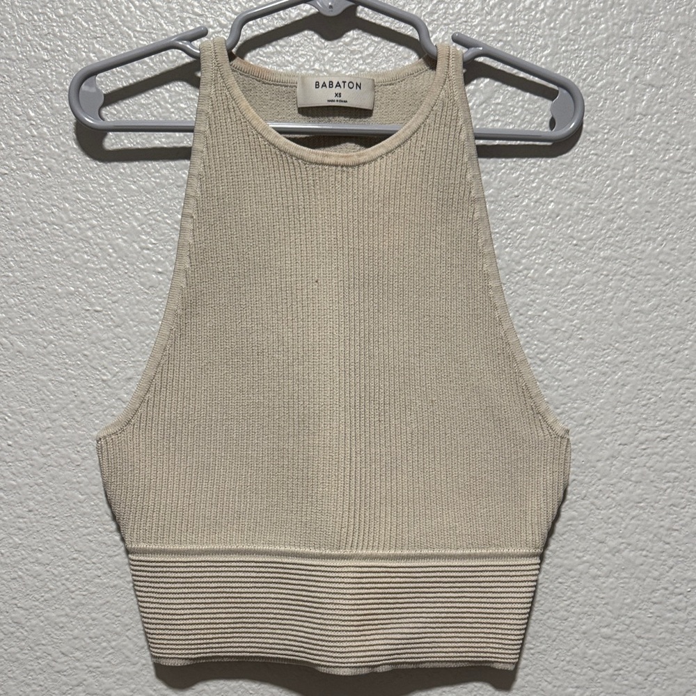 Aritzia Babaton Beige Sculpt Knit Crop Top